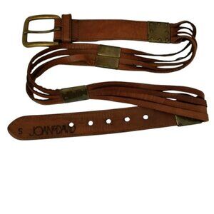 Joan & David Brown Leather Belt Square Brass Embellishments, Split Leather, Sz S